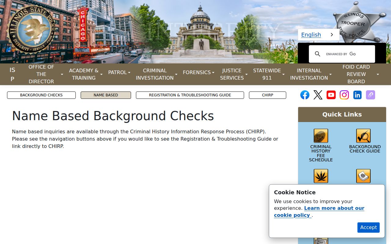 Illinois State Police CHIRP name-based criminal history inquiry information