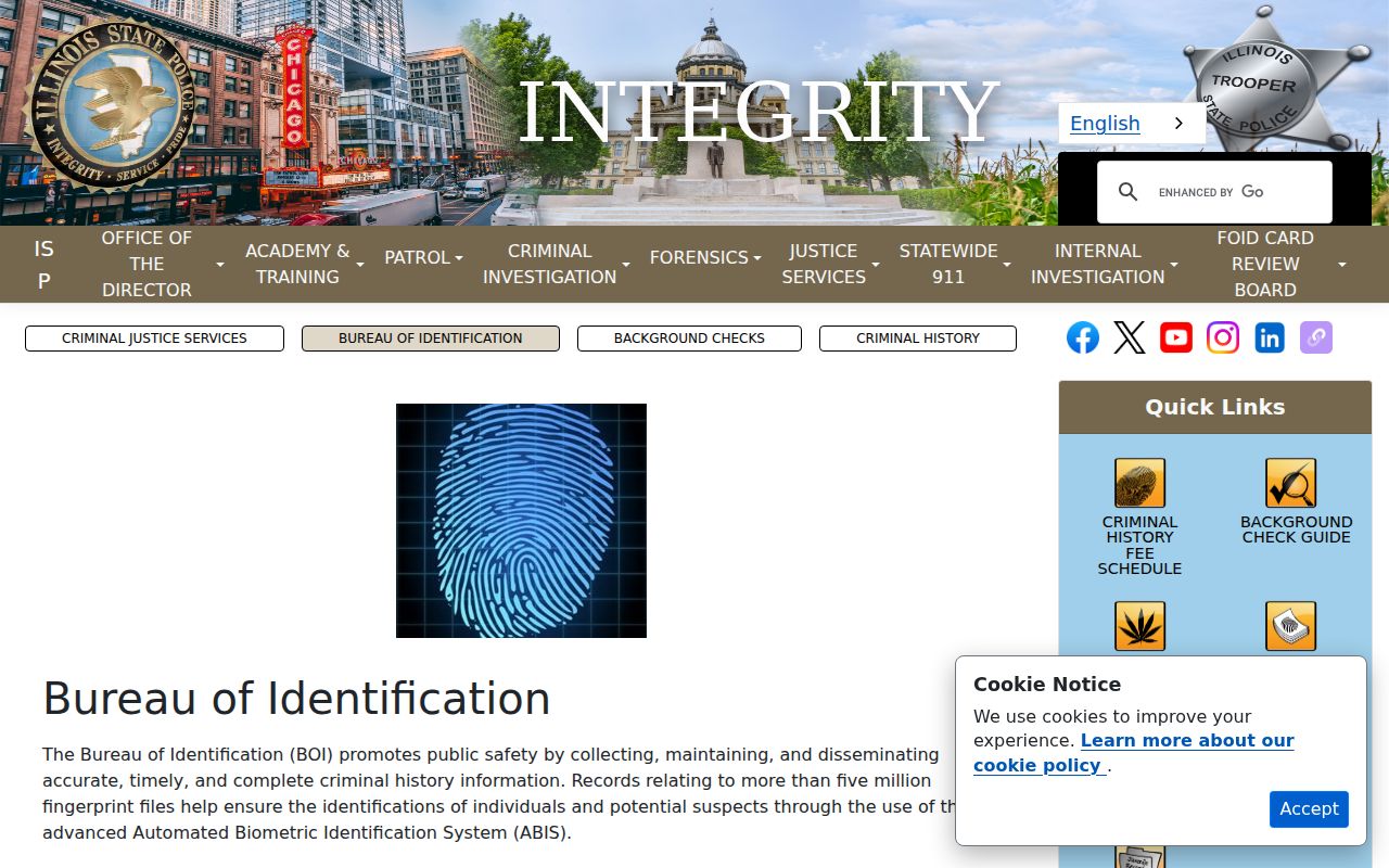 Illinois State Police Bureau of Identification criminal history information