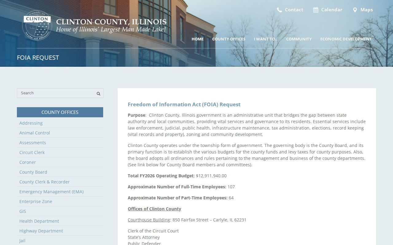 Clinton County Illinois FOIA request guidance and office directory