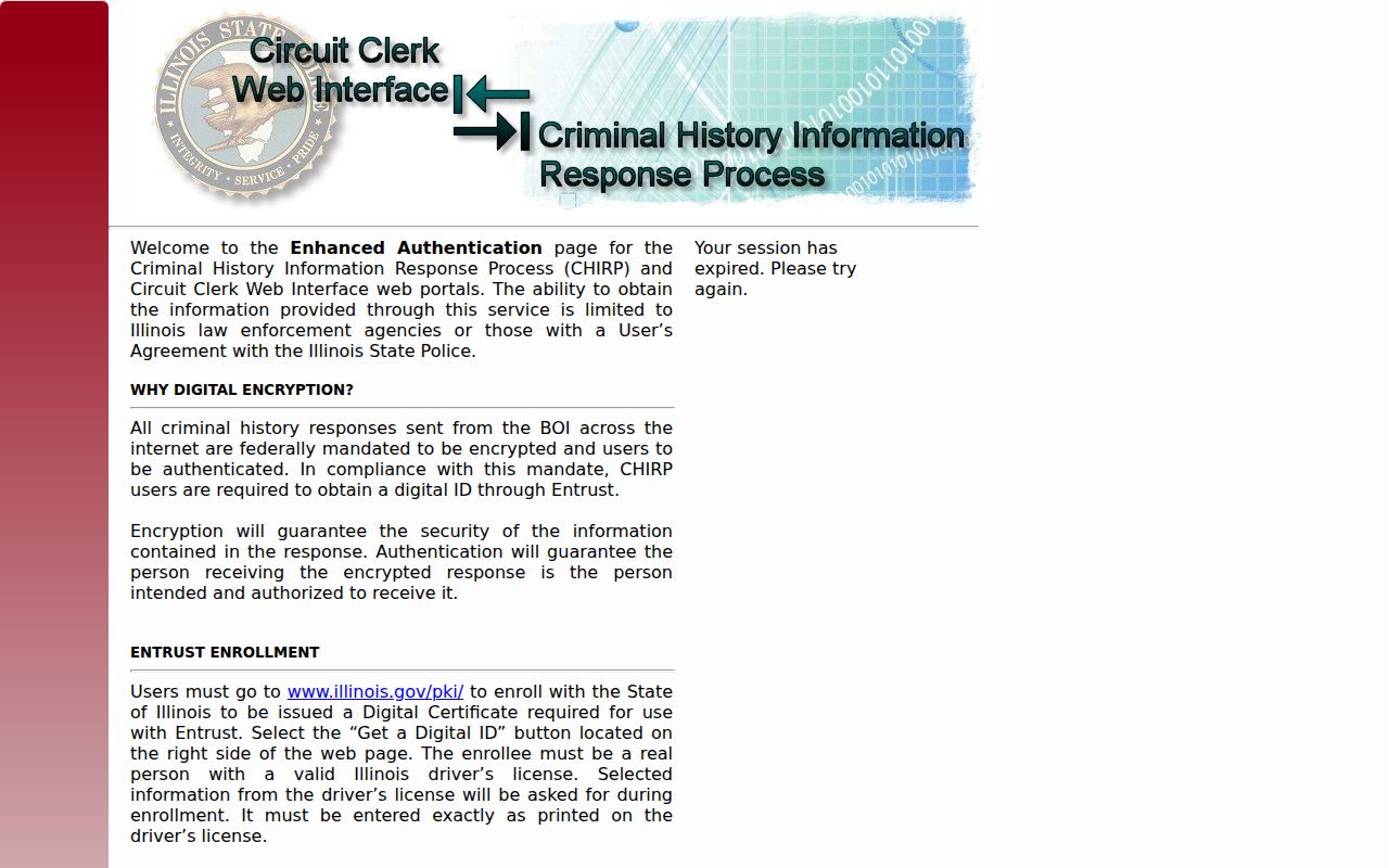 CHIRP authenticated login for Illinois criminal history submissions